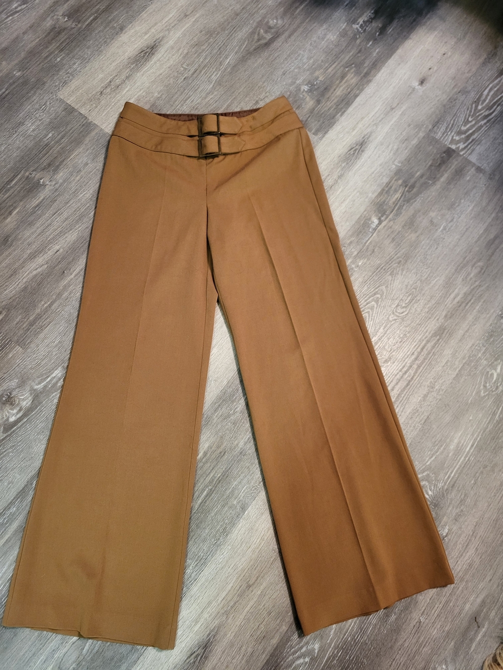 Bandolino Wide-Leg High-Waist Pants with Double Buckle - Camel Brown